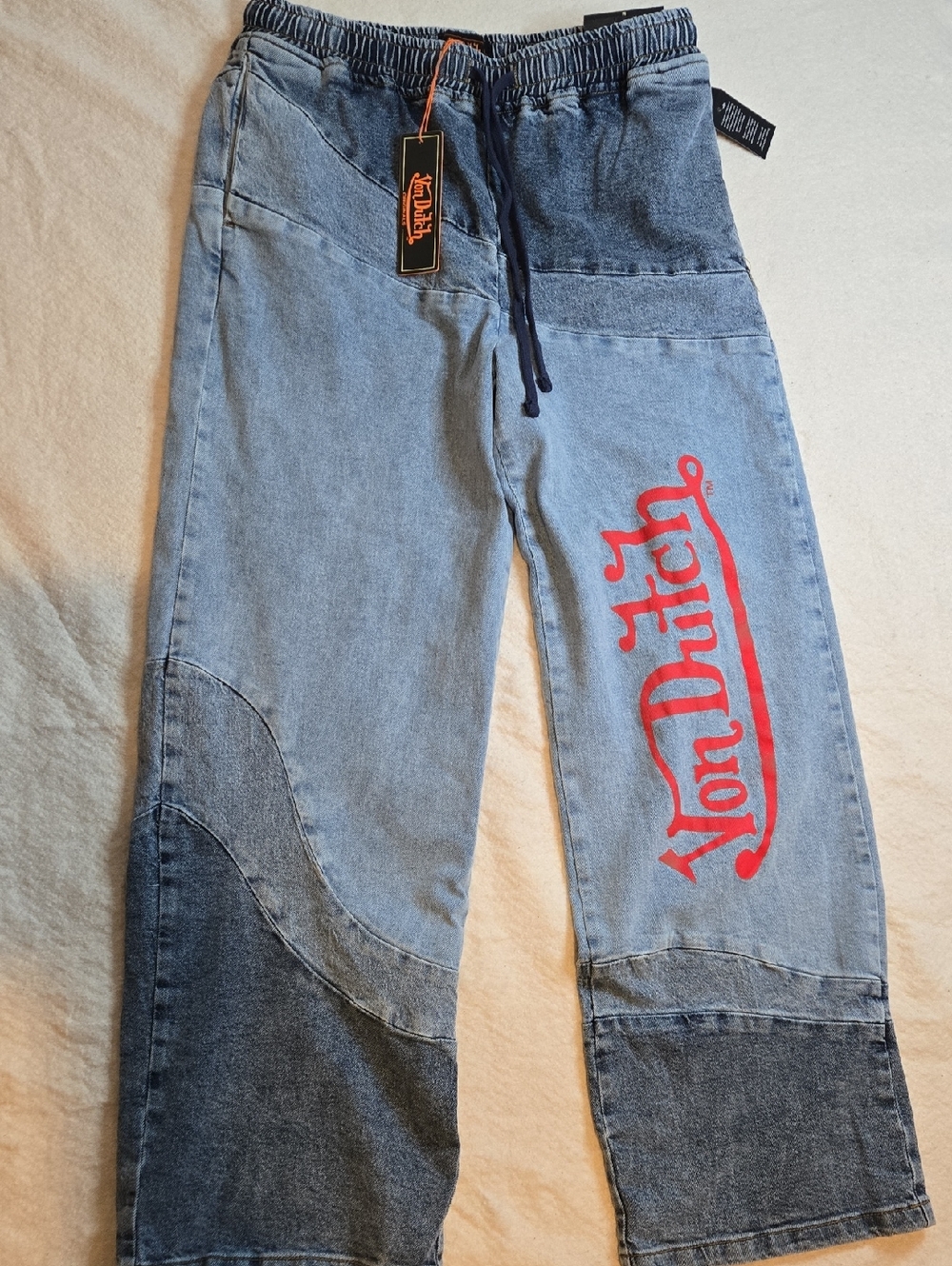 Von Dutch Two-Tone Blue Jeans with Red Logo